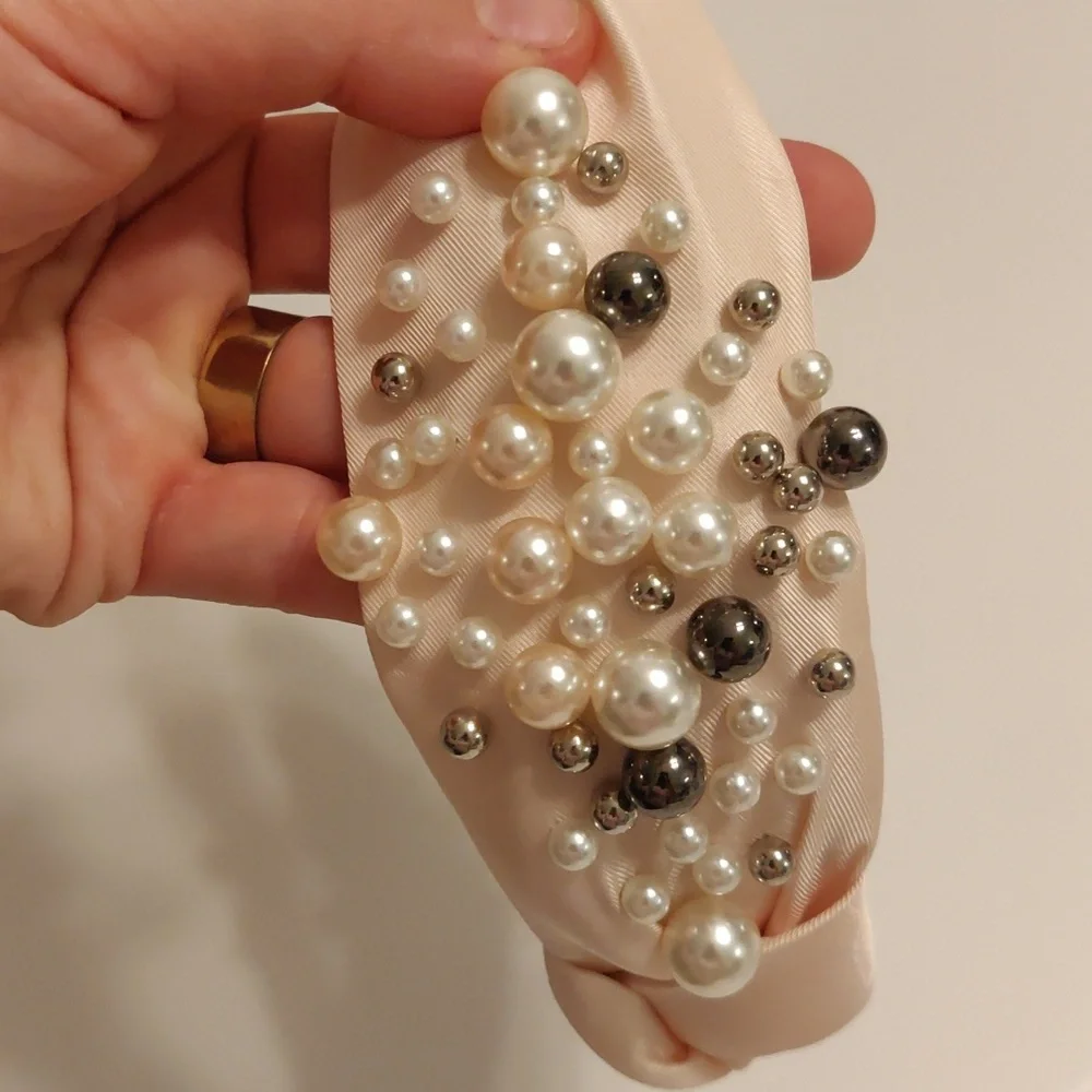 Elegant Faux Pearl-Studded Cream Headband Vintage Inspired Y2k Trendy Cottagecor